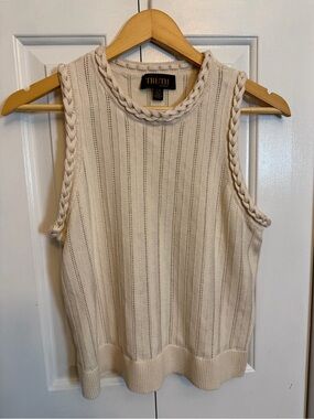 TRUTH Cream Braided-Trim Sleeveless Knit Tank Size L Women’s